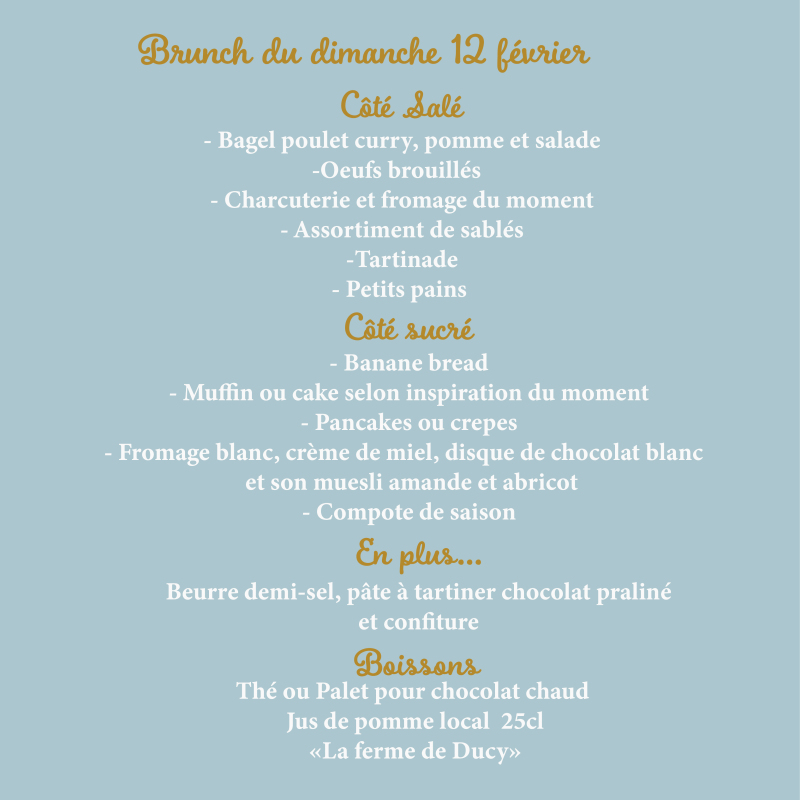 Brunch du dimanche 12 février pour 2 personnes