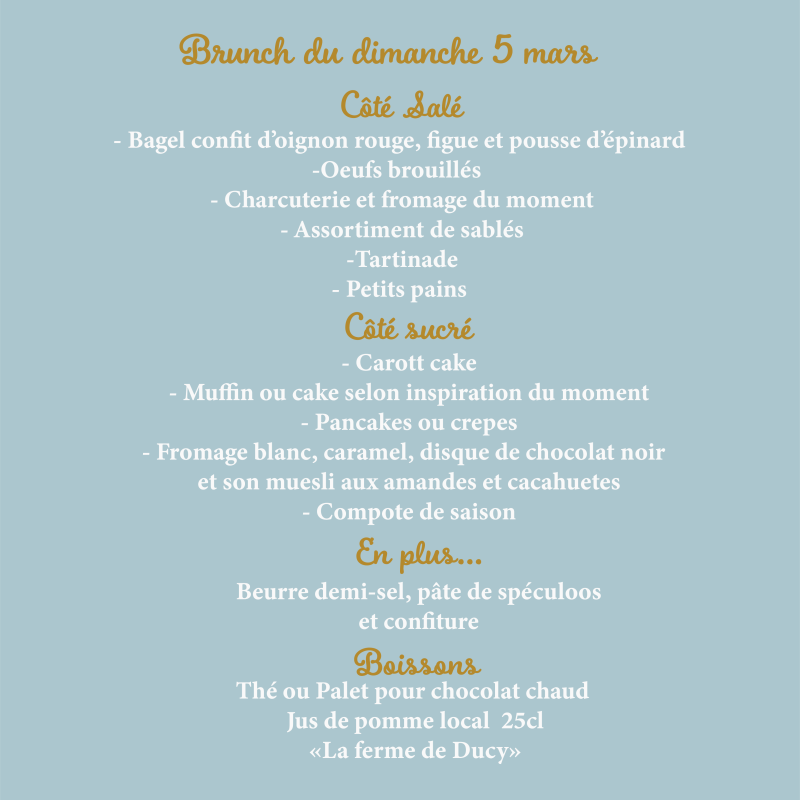 Brunch du dimanche 5 mars pour 2 personnes